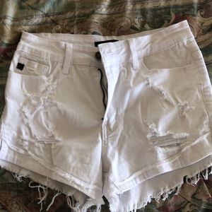 White Distressed Jean Shorts